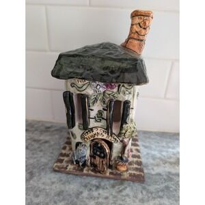 Vtg Blue Sky Clayworks Grandma's Place Heather Goldminc Candle House with Plate